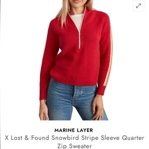 Marine Layer x Lost & Found Snowbird Stripe Sleeve Quarter Zip Sweater size M